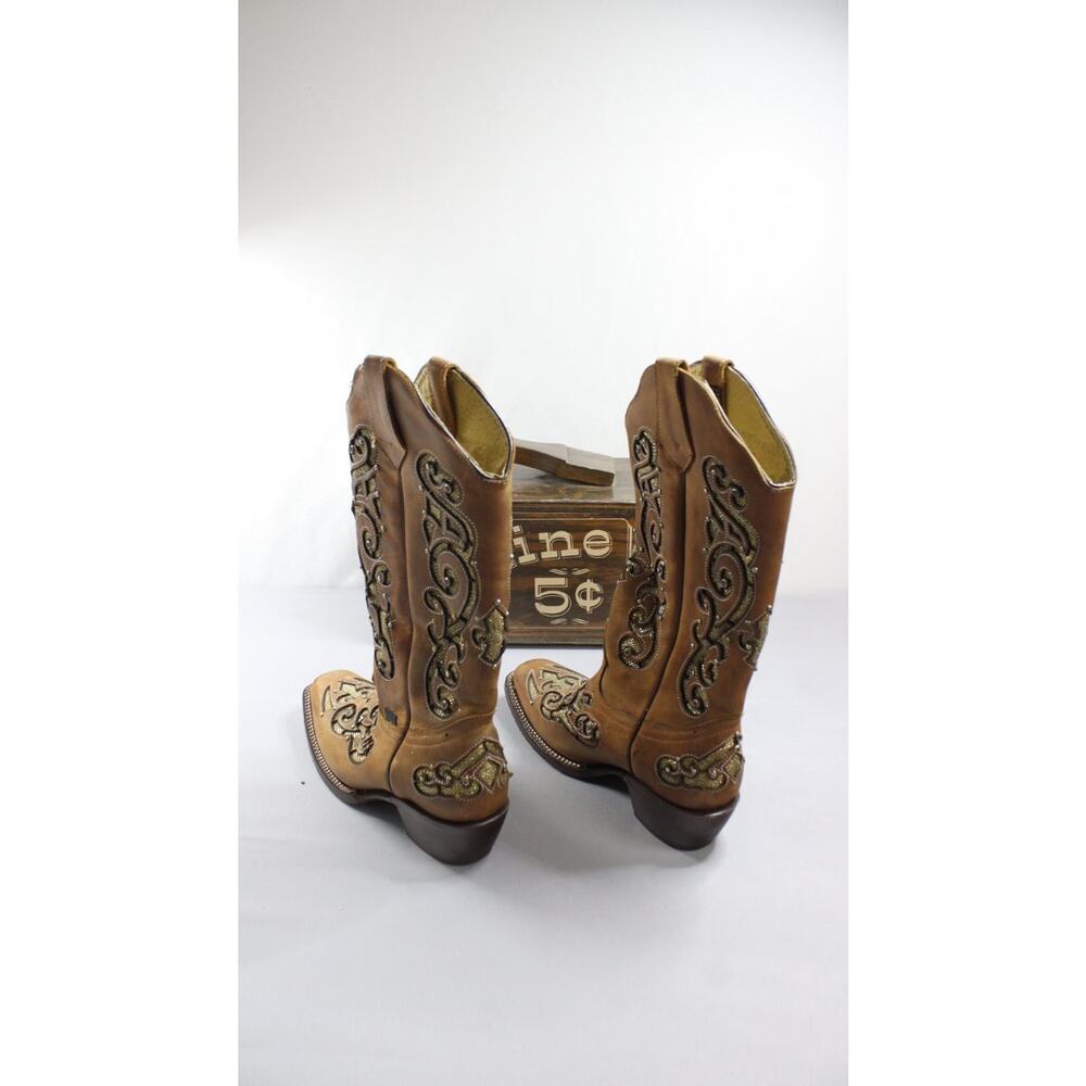 Sergal Womens Size 6 Brown Cowboy Boots leather cuban western heel outsoles - Picture 4 of 11